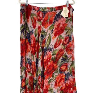 Coldwater Creek Ocean Breeze Skirt Size XL Floral Red Green Rayon Bohemian NEW
